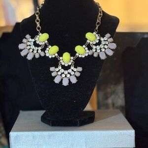Elegant Yellow, Gray and Rhinestone Statement Necklace
